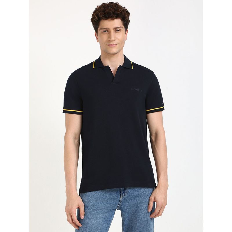 Tommy Hilfiger Men Navy Blue Solid Casual Polo T-Shirt (M)