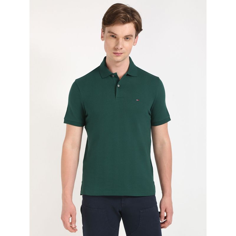 Tommy Hilfiger Men Green Solid Casual Polo T-Shirt (M)