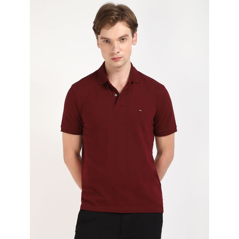 Tommy Hilfiger Men Maroon Solid Casual Polo T-Shirt (M)