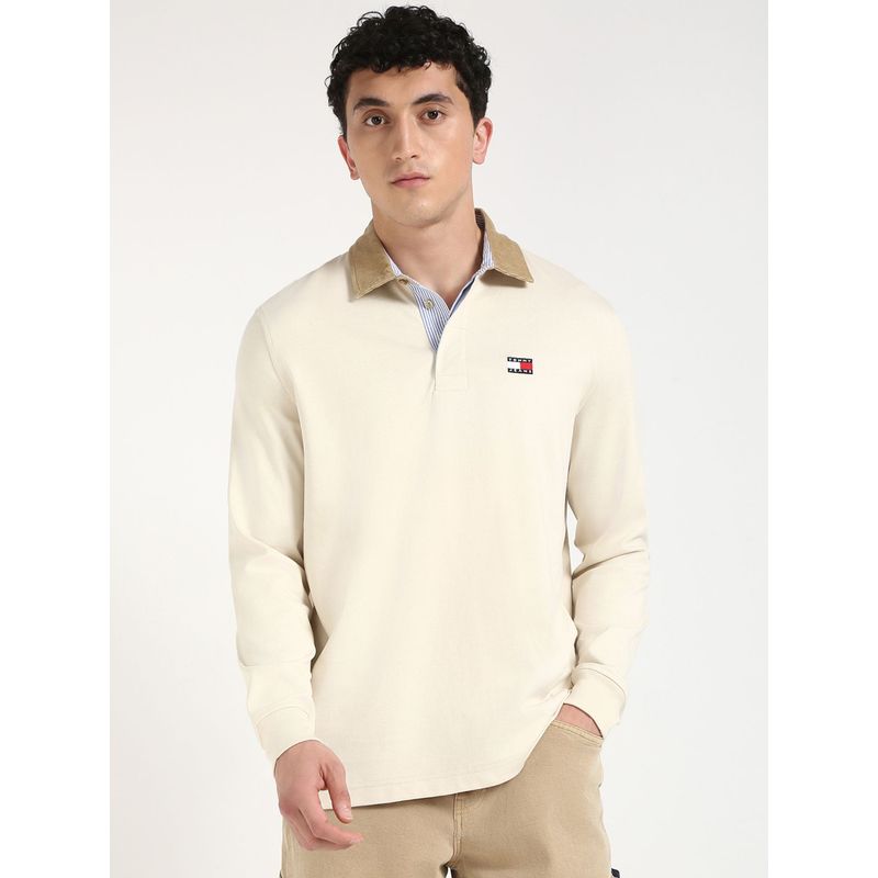 Tommy Hilfiger Men Cream Solid Casual Polo T-Shirt (S)