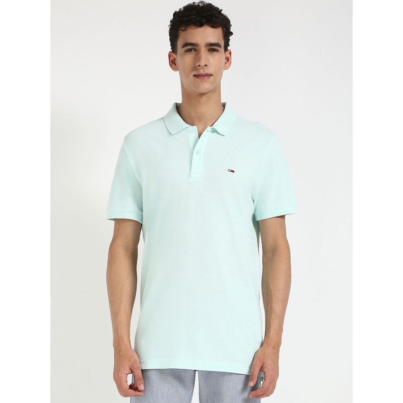 Tommy Hilfiger Men Sky Blue Solid Casual Polo T-Shirt (M)