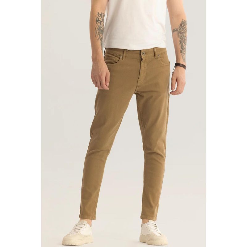 Snitch Mens Khaki Plain Skinny Casual Jeans (32)
