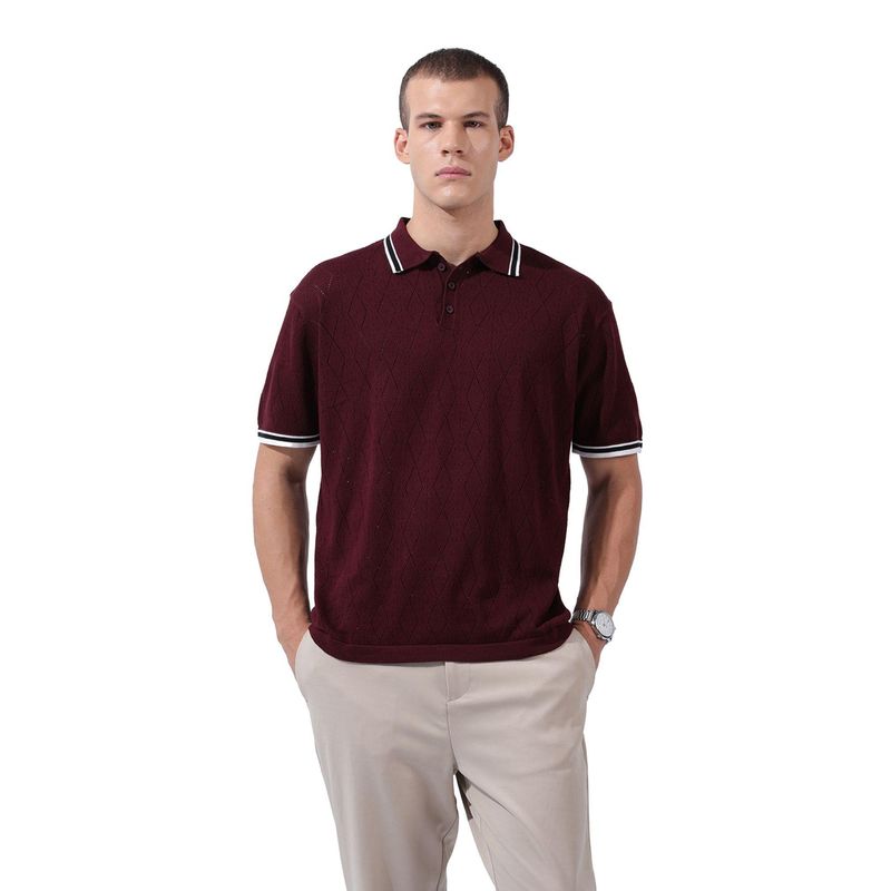 The Indian Garage Co Collar Neck Polo T-shirt - Maroon (M)