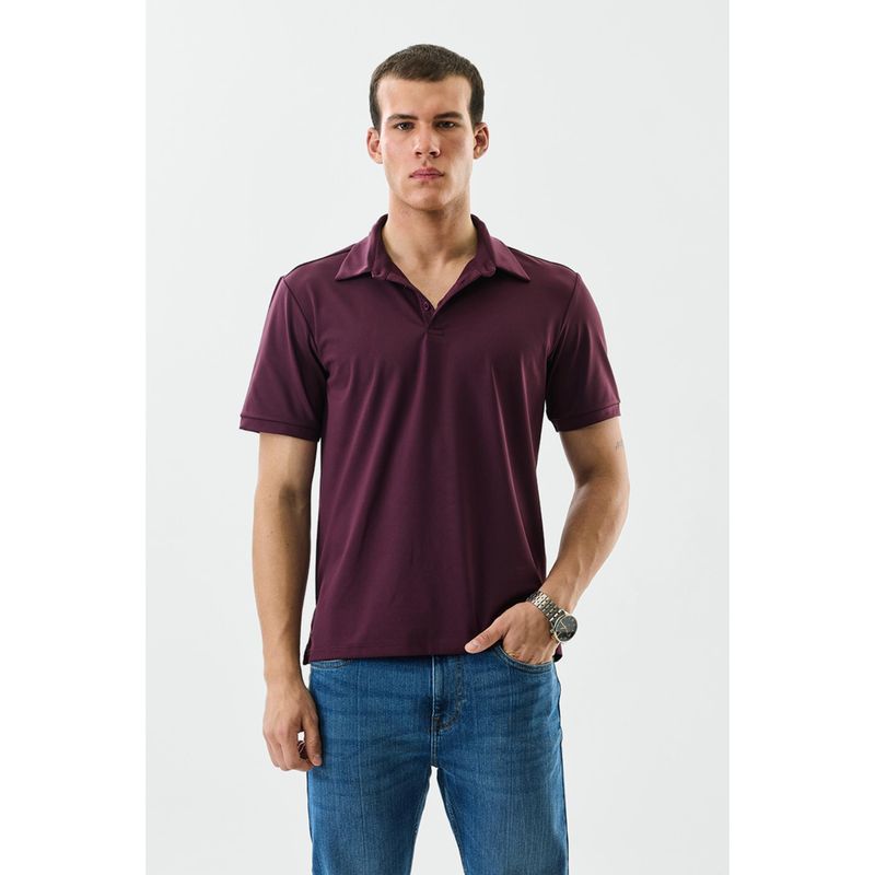 Snitch Burgundy Solid Half Sleeves Regular Casual Polo T-shirt for Men (XS)