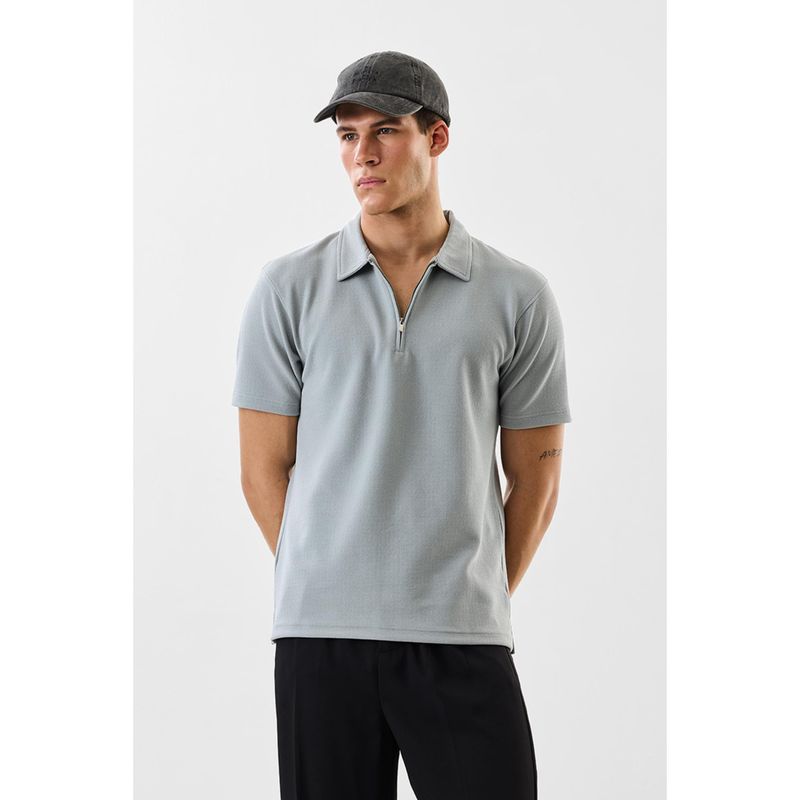 Snitch Light Grey Solid Half Sleeves Regular Casual Polo T-shirt for Men (XL)