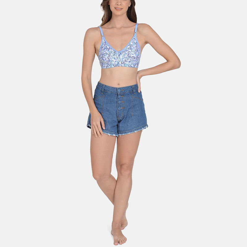 Mod & Shy Women Printed Non-Padded Cut And Sew Bra Blue (38B)