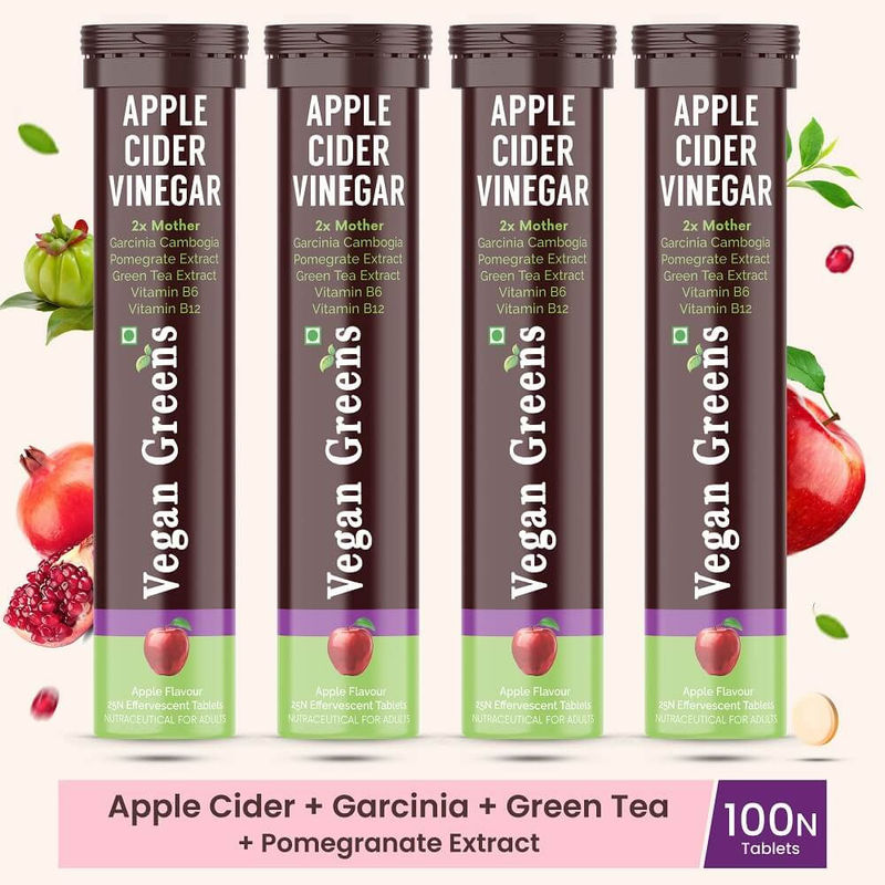 Vegan Greens Apple Cider Vinegar Effervescent Tablets - Apple (Pack of 4)