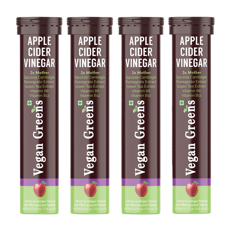 Vegan Greens Apple Cider Vinegar Effervescent Tablets - Lemon & Ginger (Pack of 4)