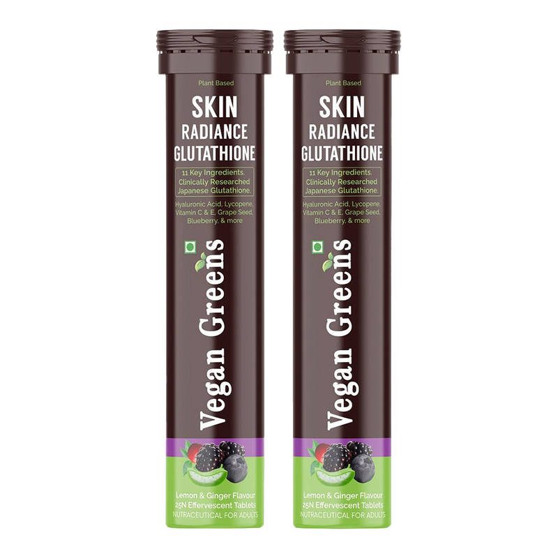Vegan Greens Skin Radiance Japanese 500mg Glutathione +11 Nutrients Effervescent Tabs - Lemon Ginger