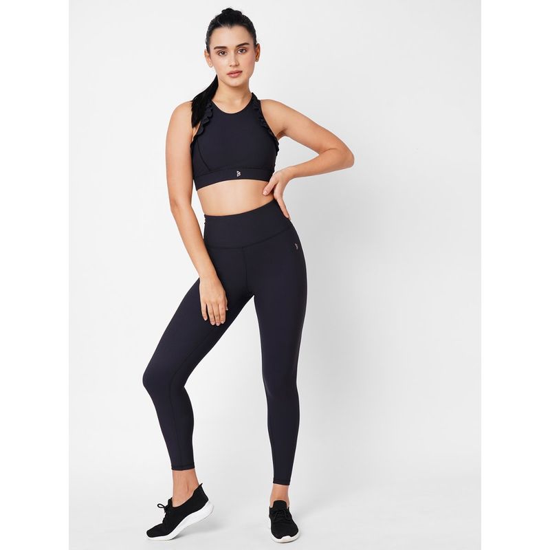 BODD ACTIVE Black Ribbed Full Sports Bra with Tights (Set of 2) (XS)