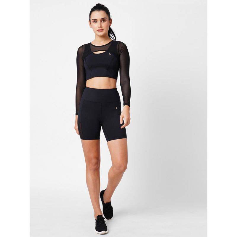 BODD ACTIVE Onyx Black Mesh Sports Bra with Shorts (Set of 2) (XS)