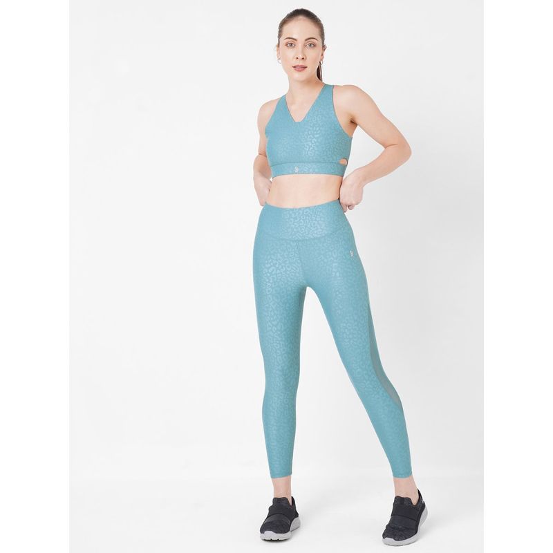 BODD ACTIVE Blue Mesh Sports Bra with Tights (Set of 2) (XS)