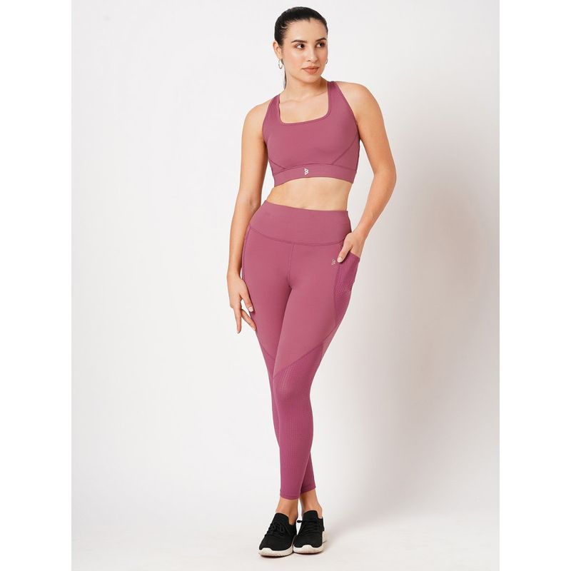 BODD ACTIVE Cranberry Pink Sports Bra with Tights (Set of 2) (XS)