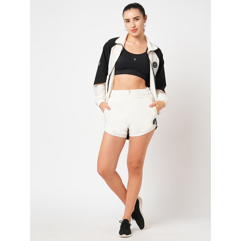 BODD ACTIVE Front Runner White & Black Solid Jacket with Sports Bra & Shorts (Set of 3) (XS)