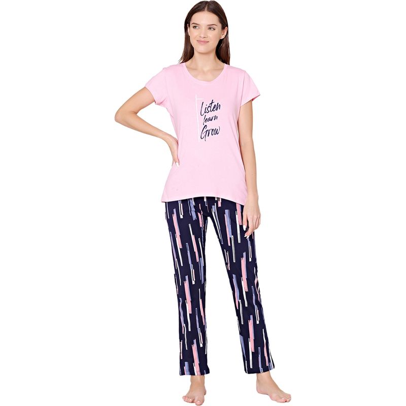 Bodycare Womens Combed Cotton T-Shirt & Pyjama BSLS11036 Pink (Set of 2) (L)