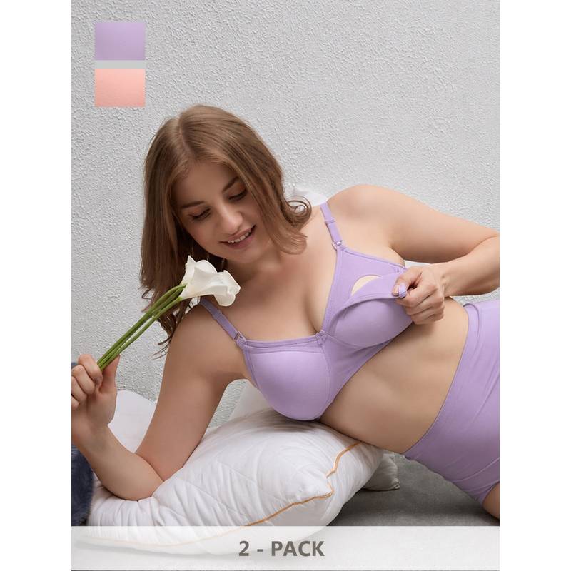 MomToBe Multi-Color Cotton Non Padded Non Wired Maternity Bra (Pack of 2) (30C)