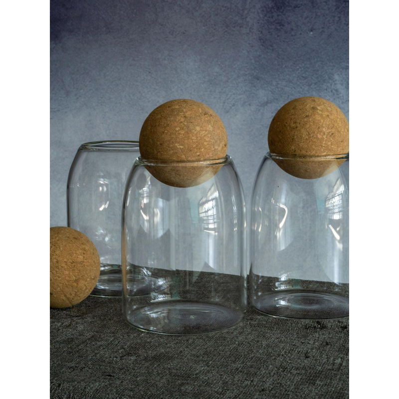 Buy Goodhomes Glass Storage Jar With Cork Ball Lid (Set of 3) Online