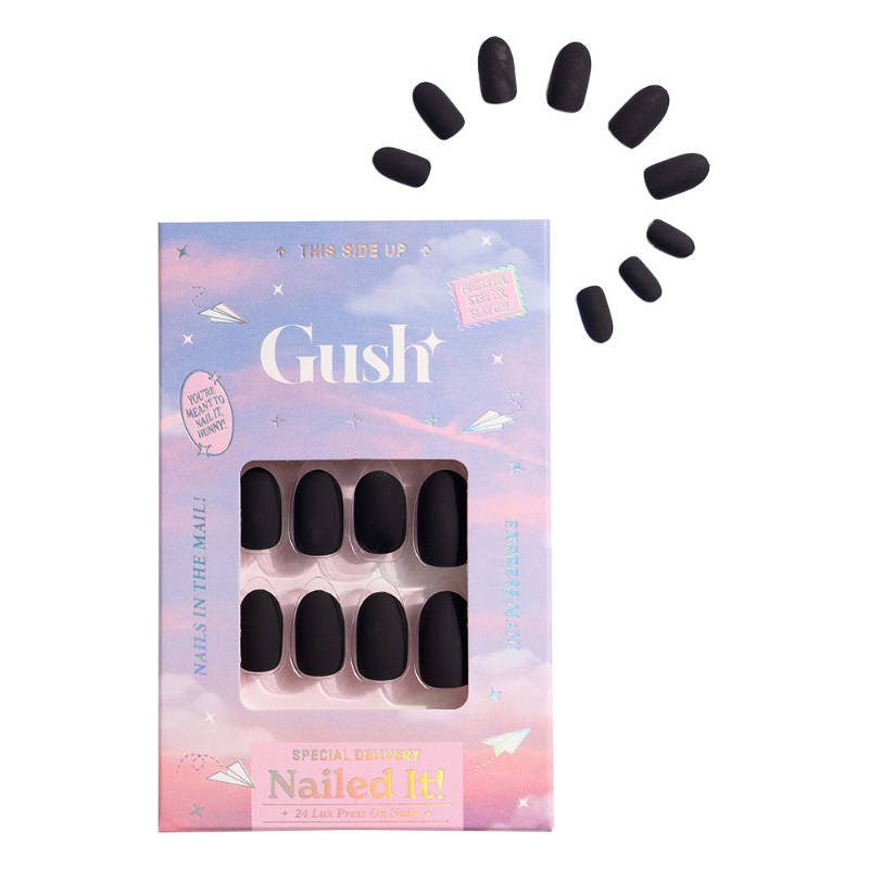 Gush Beauty Nailed It Reusable Press On Nails Premium Quality - Matte Black - Medium Almond