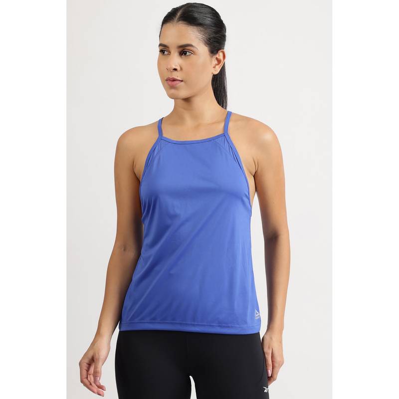 Reebok Blue Solid/Plain Square Neck Tank Top (L)