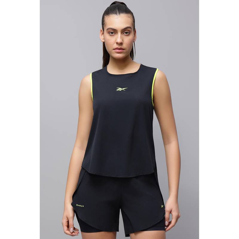 Reebok Black Solid/Plain Round Neck Tank Top (XS)