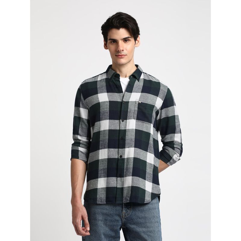 THE BEAR HOUSE Men Multi Color Checked Slim Fit Flannel Cotton Casual Shirt (S)