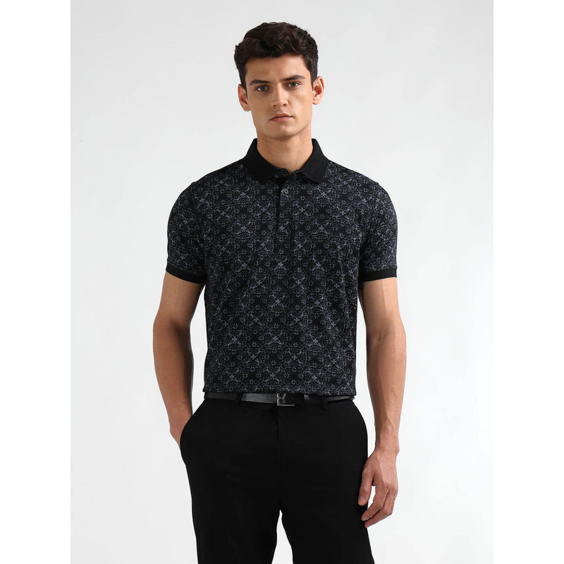 Arrow Men Black Printed Regular Fit Polo T-Shirt (L)