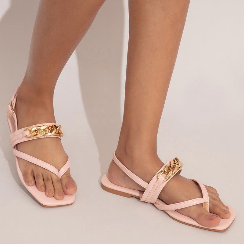 Twenty Dresses by Nykaa Fashion Pink Square Toe Chainlink Flats (EURO 36)
