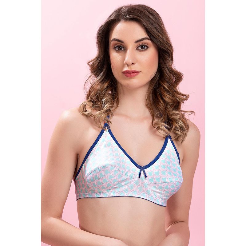 Clovia Cotton Spandex Printed Non-Padded Full Cup Wire Free Everyday Bra - Light Green (32C)