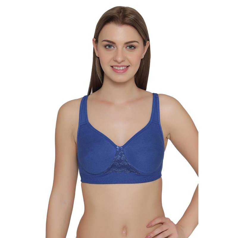 Clovia Cotton Rich Solid Non-Padded Full Cup Wire Free T-shirt Bra - Dark Blue (36D)
