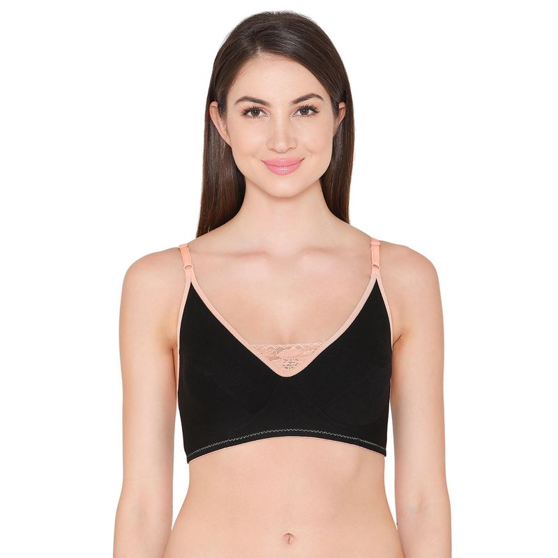 Clovia Cotton Spandex Solid Non-Padded Full Cup Wire Free Everyday Bra - Black (38C)