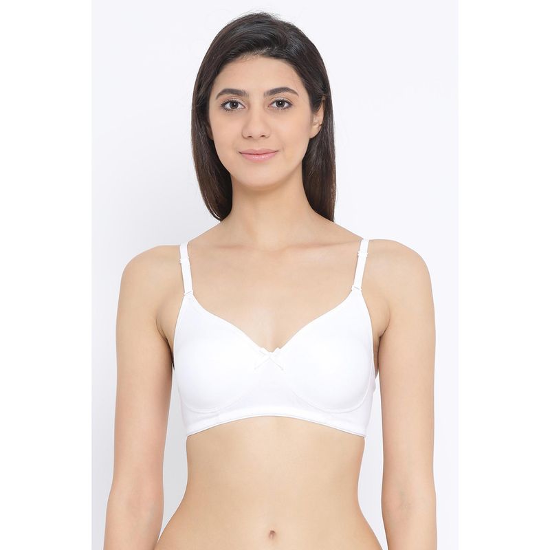 Clovia Cotton Rich Solid Non-Padded Full Cup Wire Free T-shirt Bra - White (34C)
