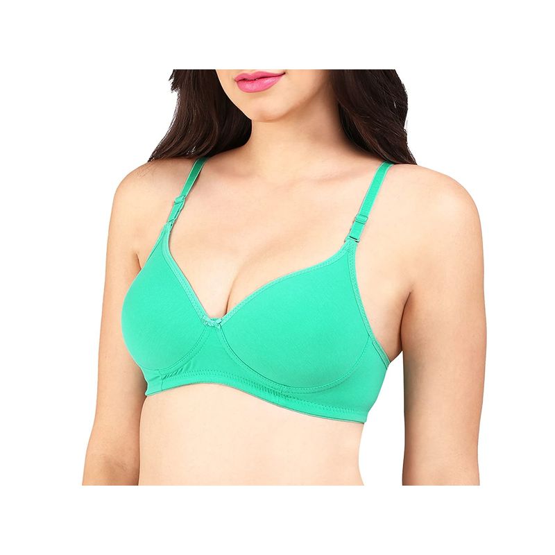 Bralux Women's Bra, B Cup Cotton Non-wired Thin Padded Bra With Transparent Strap - Green (36B)