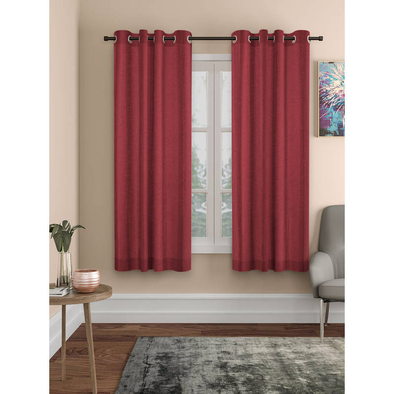 ROSARAHOME Maroon Solid Room Darkening Curtains (5 Feet)