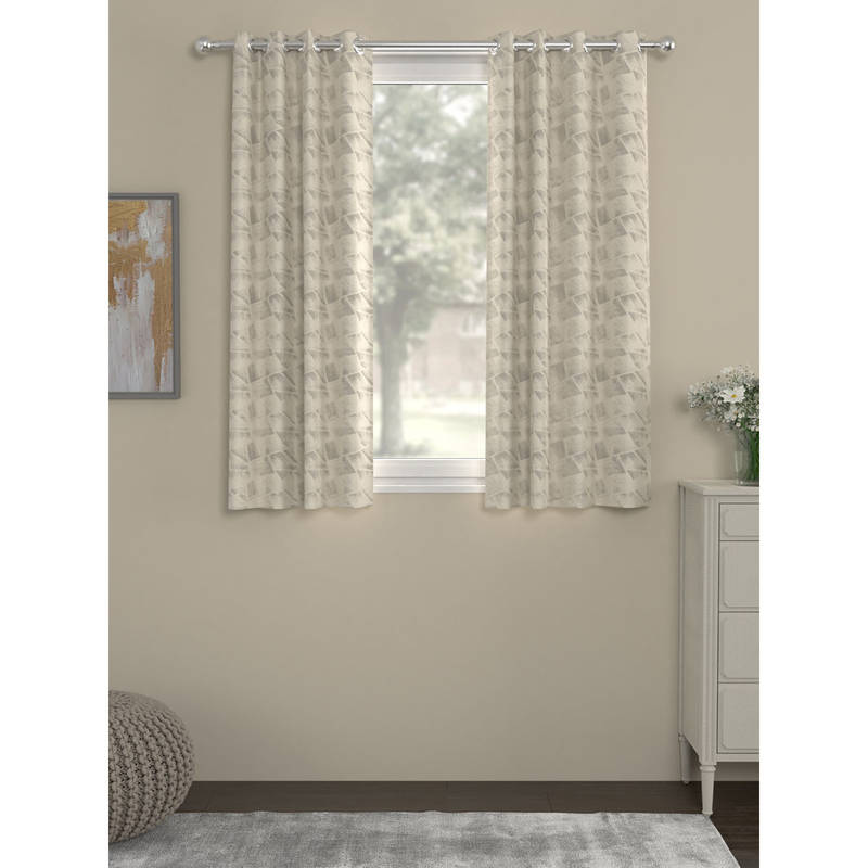 ROSARAHOME Beige Jacquard Regular Curtains (5 Feet)