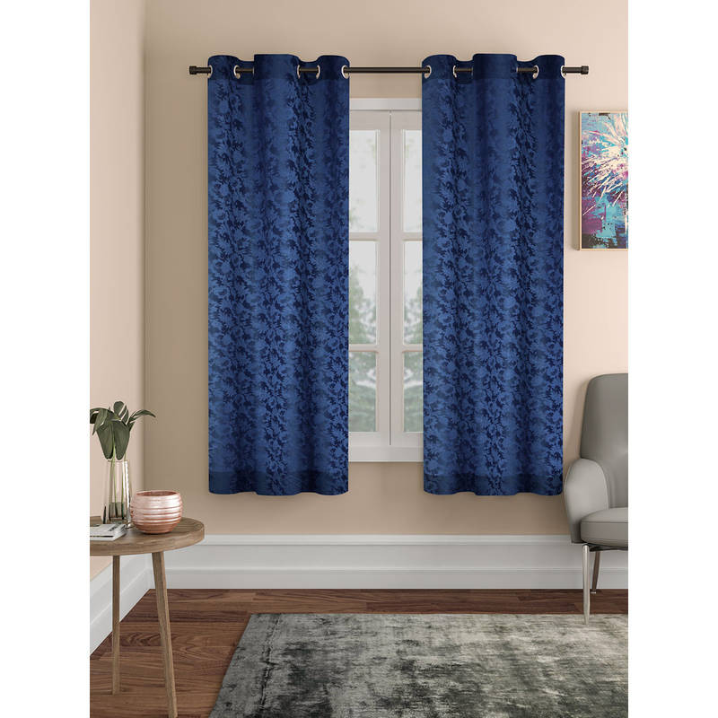 ROSARAHOME Navy Blue Jacquard Regular Curtains (5 Feet)
