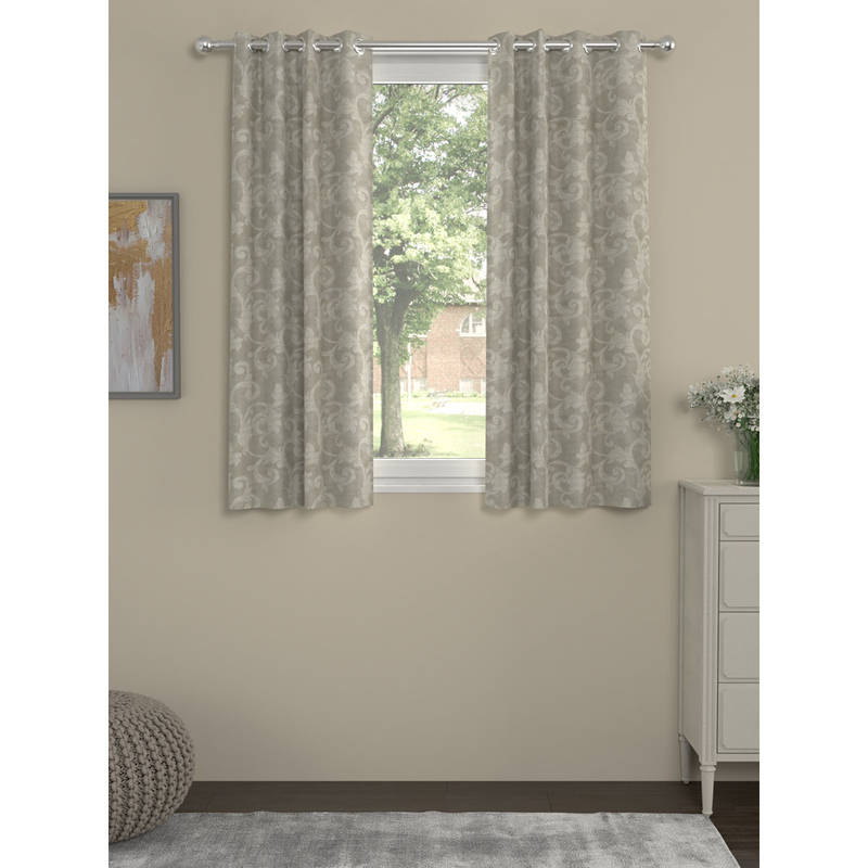ROSARAHOME Grey Jacquard Regular Curtains (5 Feet)