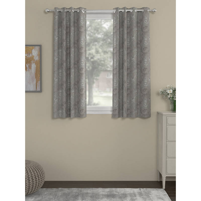 ROSARAHOME Grey Jacquard Regular Curtains (5 Feet)