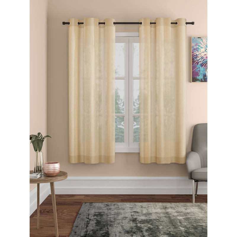 ROSARAHOME Gold Striped Sheer Curtains (5 Feet)