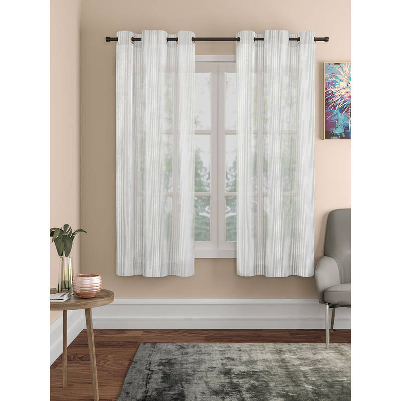 ROSARAHOME White Striped Sheer Curtains (5 Feet)