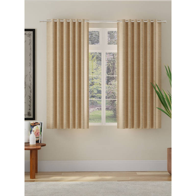 ROSARAHOME Beige Solid Jacquard Room Darkening Curtains (5 Feet)