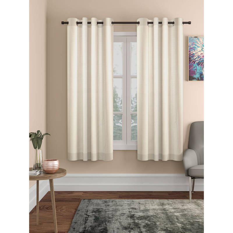 ROSARAHOME Cream Solid Regular Curtains (5 Feet)