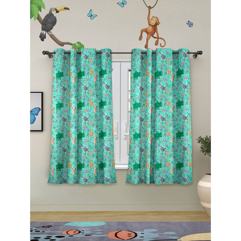 ROSARAHOME Teal Animal Regular Curtains (5 Feet)