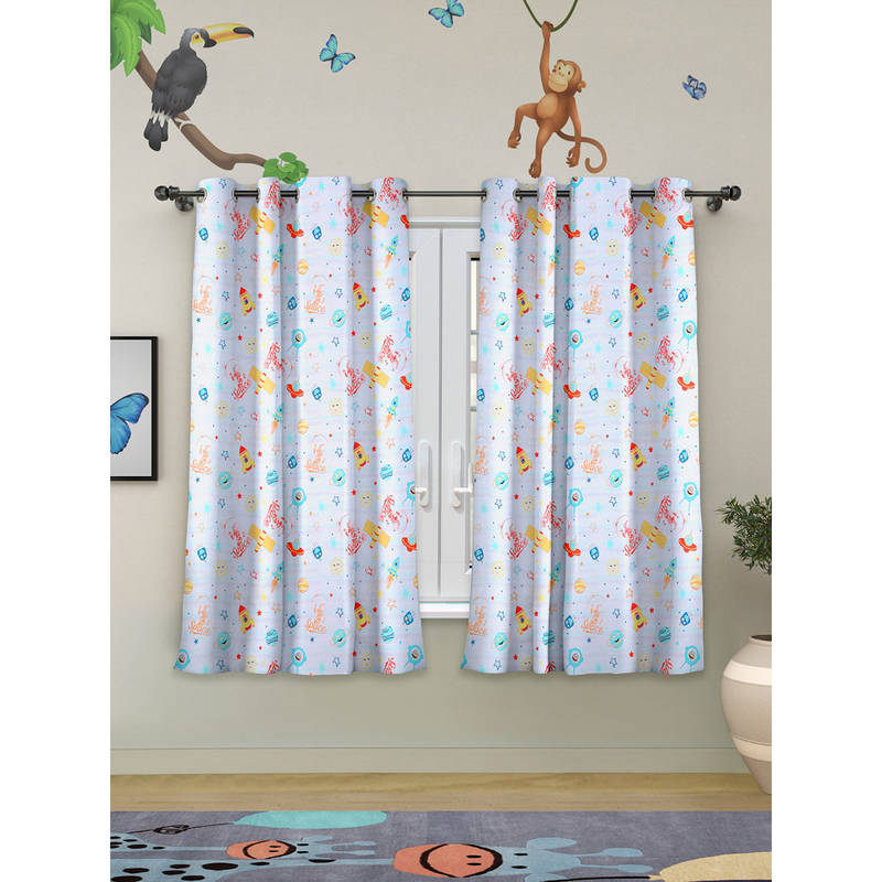ROSARAHOME Printed White Regular Curtains (5 Feet)