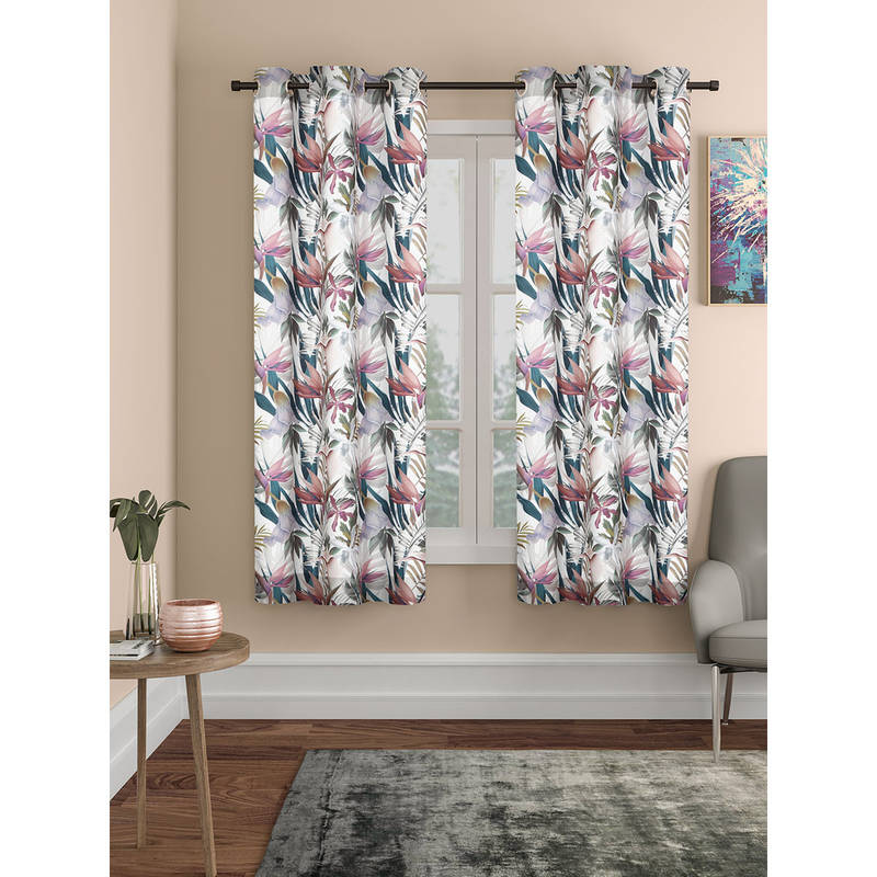 ROSARAHOME Grey Floral Regular Curtains (5 Feet)