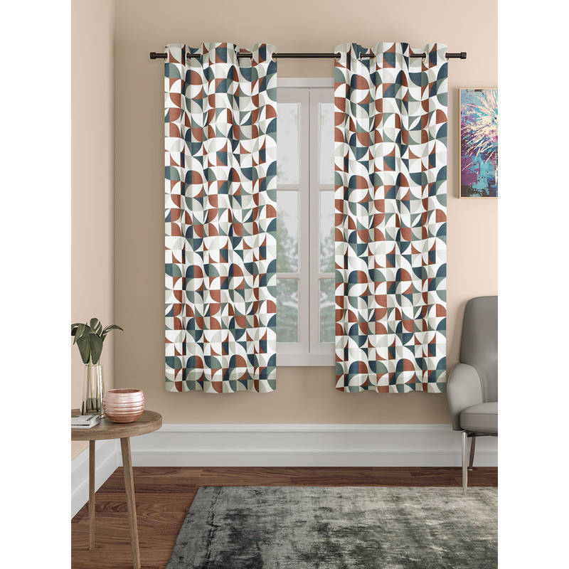 ROSARAHOME Multi-Color Abstract Regular Curtains (5 Feet)