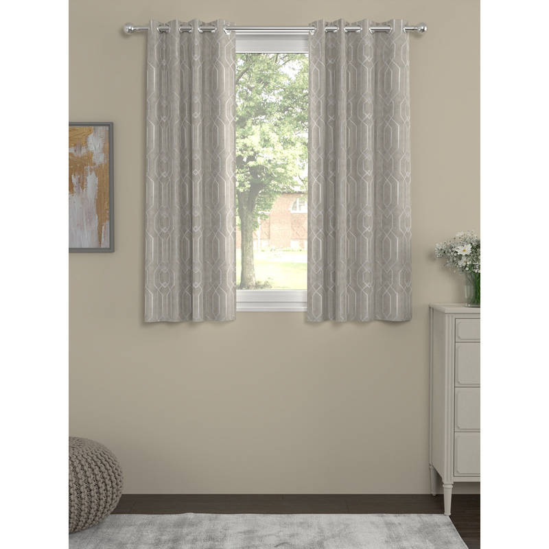 ROSARAHOME Grey Foil Print Regular Curtains (5 Feet)