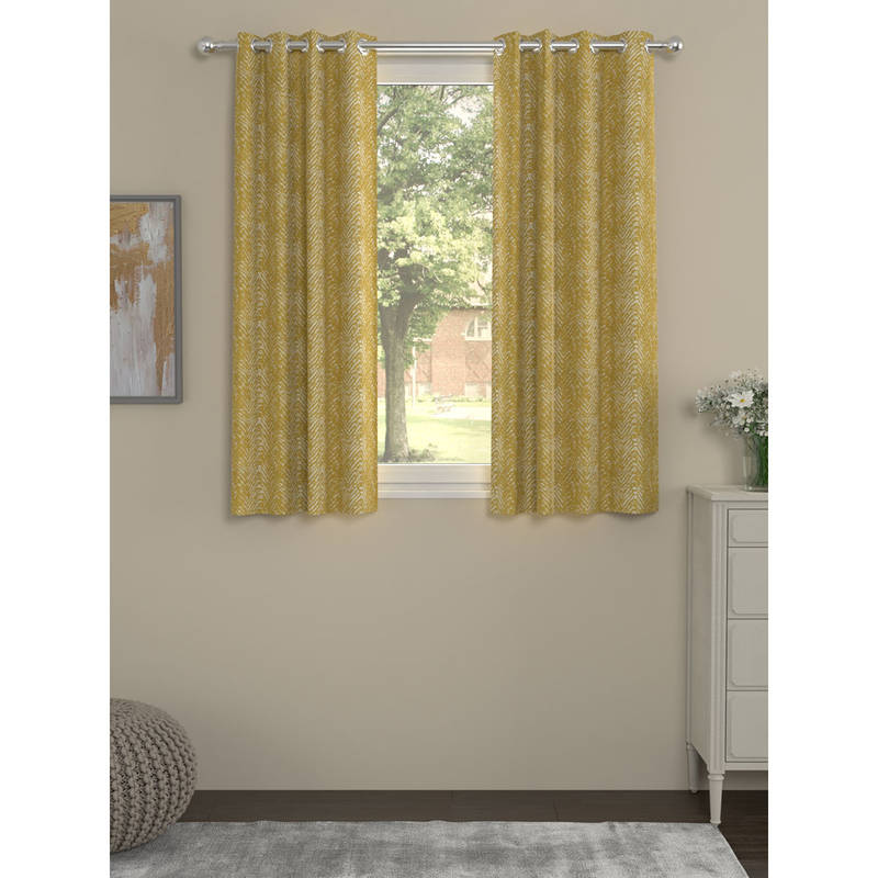ROSARAHOME Mustard Chevron Regular Curtains (5 Feet)