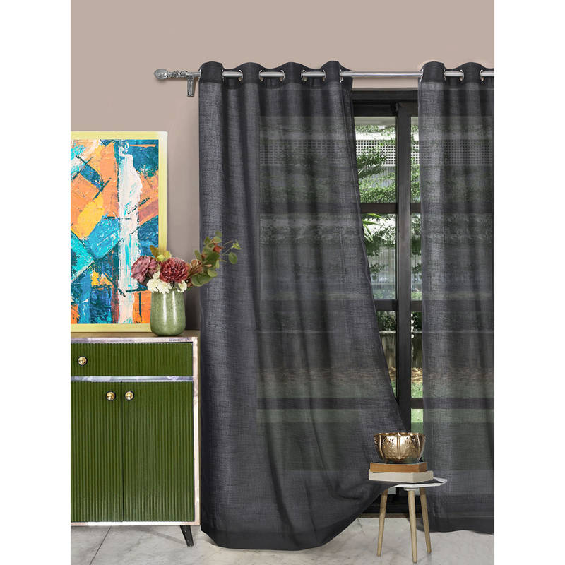ROSARAHOME Grey Solid Sheer Curtains (7 Feet)