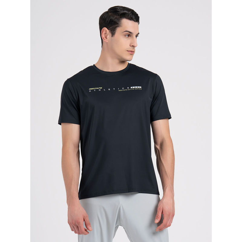 Red Tape Men Black Printed T-Shirt (S)