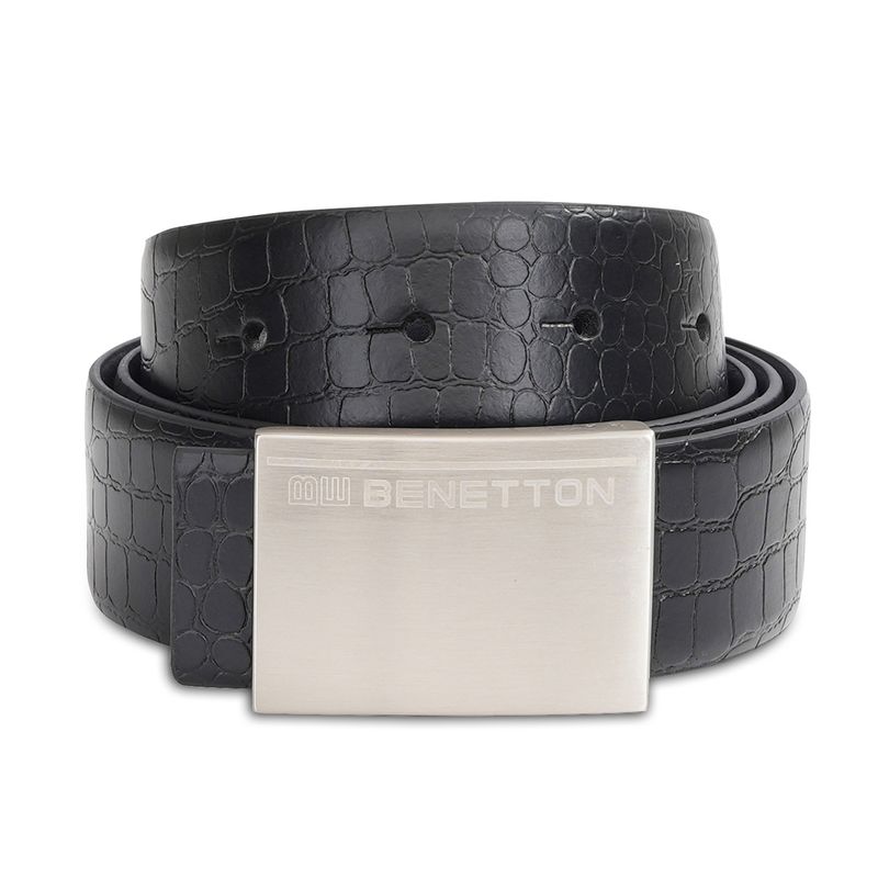 United Colors of Benetton Men Black/Navy Leather Romano Reversible Belt (S)